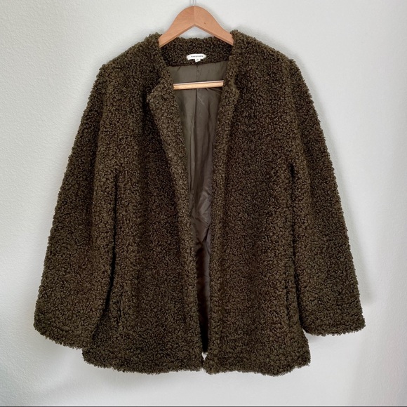 Max Studio Faux Shearling Teddy Jacket Olive L - Picture 2 of 7